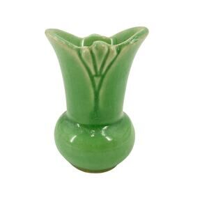 vintage green Mini Flower Vase  2.75" tall USA art pottery home decor